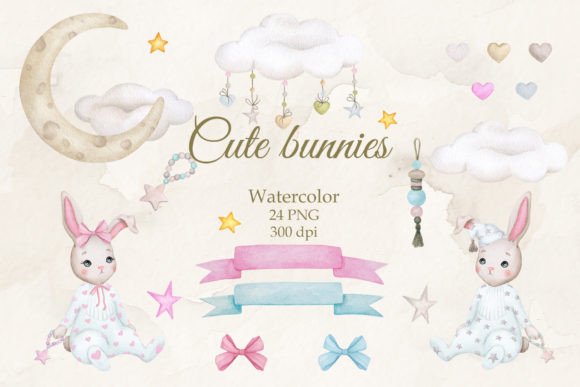 Cute Baby Bunnies Watercolor: Perfect for Boy & Girl Designs