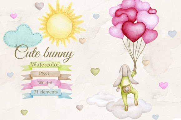 Cute Baby Bunny Watercolor Set: Delightful PNG Illustrations for Creative Projects