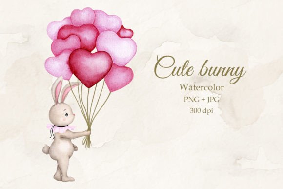 Enchanting Baby Bunny with Balloons: A Watercolor Essential